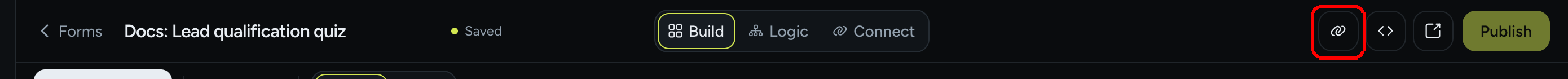 The editor topbar with the Copy link icon highlighted