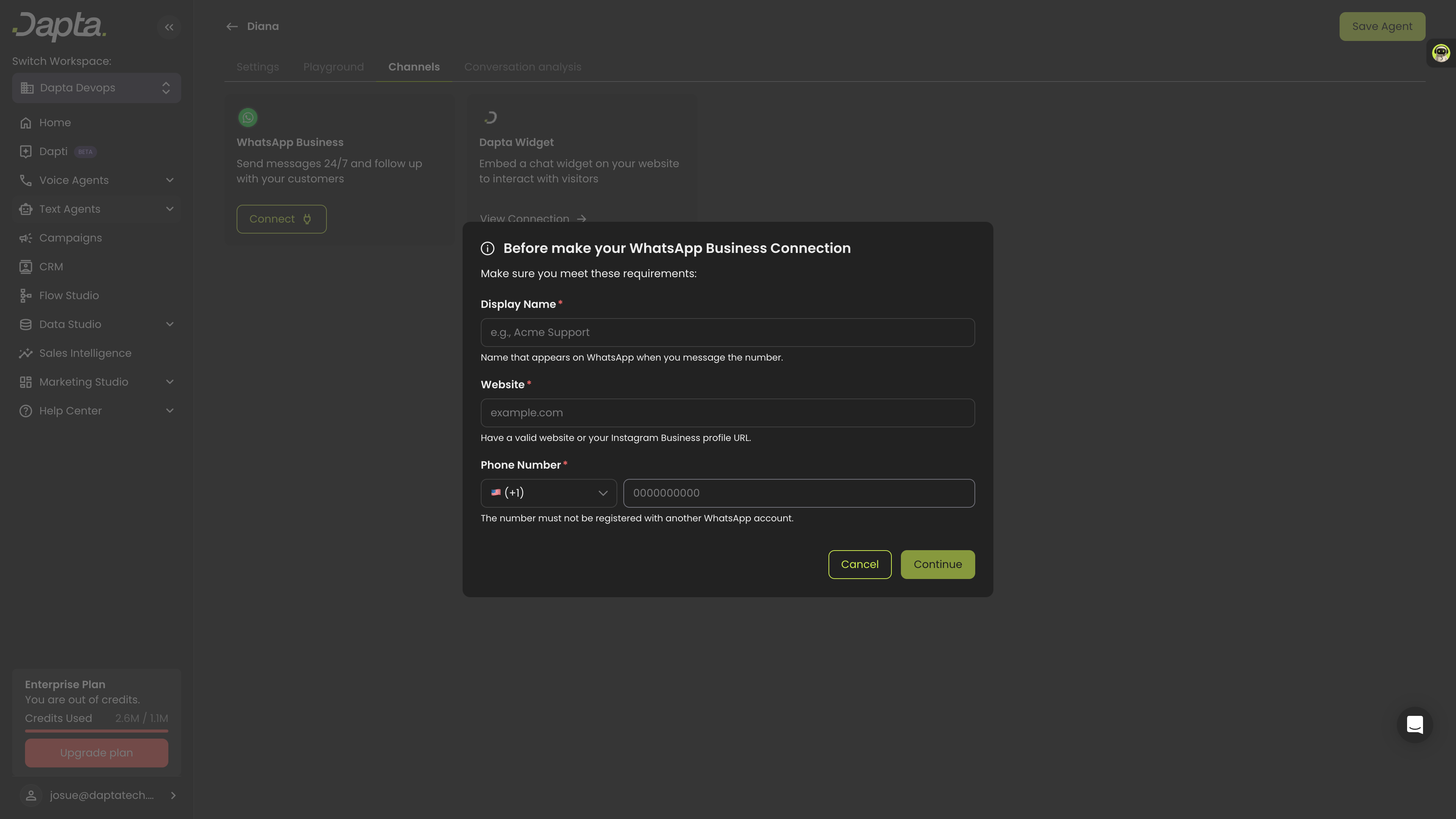Form showing Display Name, Website, and Phone Number fields