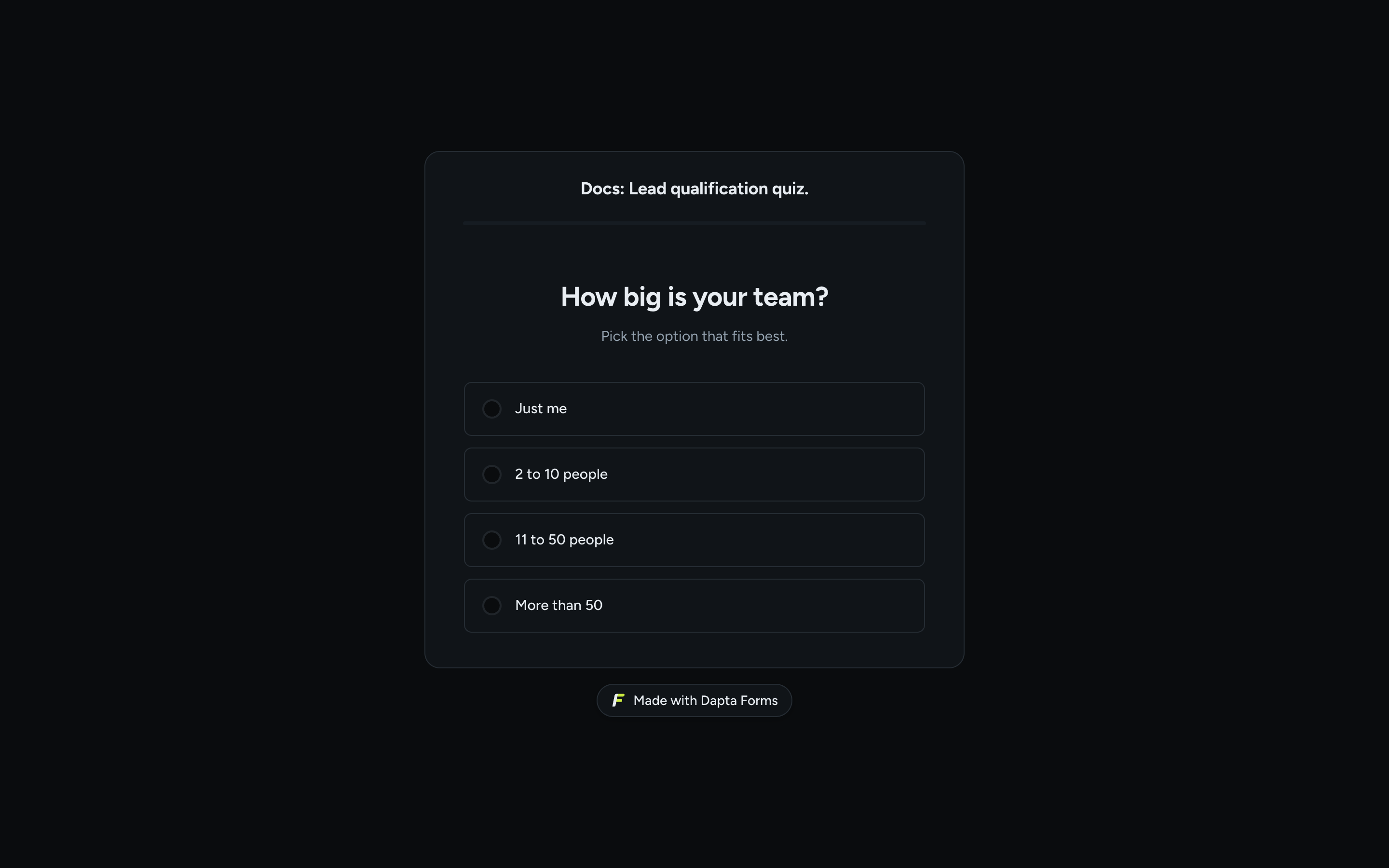 The published form on desktop showing the first question