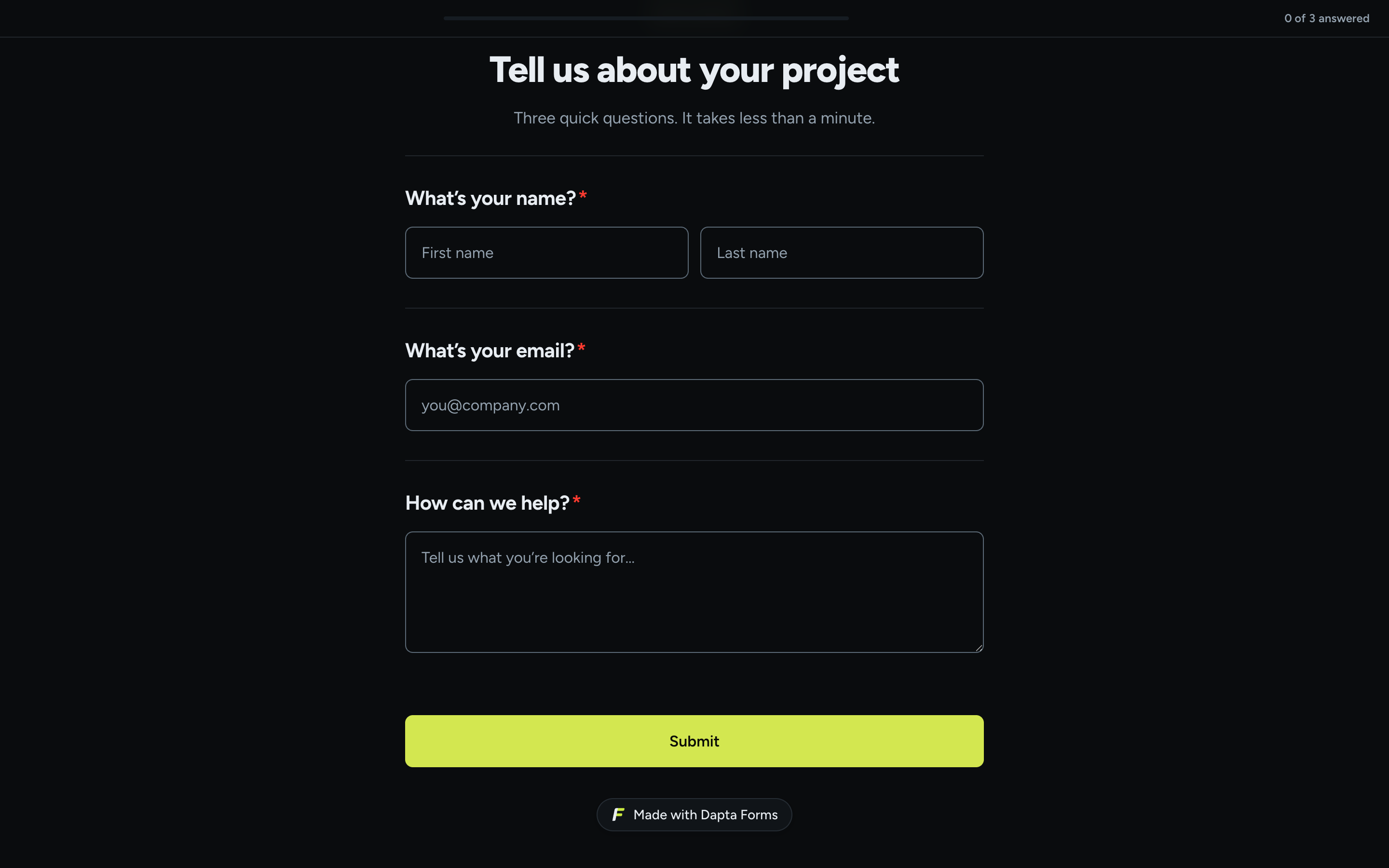 A published one page form showing the cover header and every question stacked on a single page
