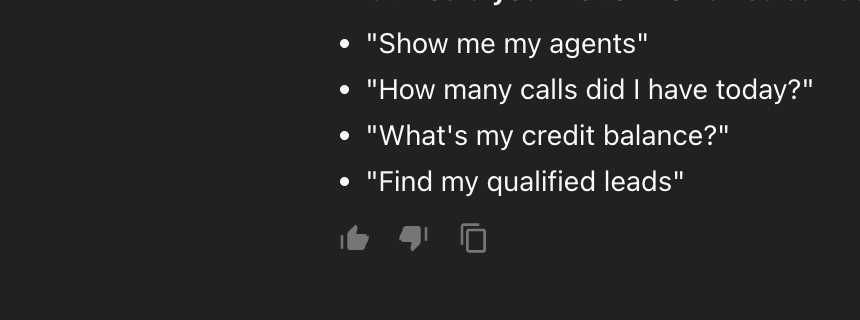 Message action buttons showing thumbs up, thumbs down, and copy icons below a Dapti response